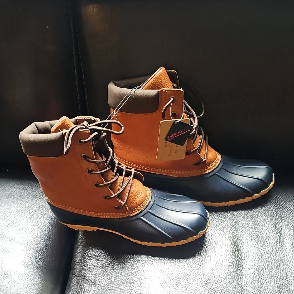 Weatherproof Brown and Navy Duck Boots - Lace-Up Rain & Snow Boots